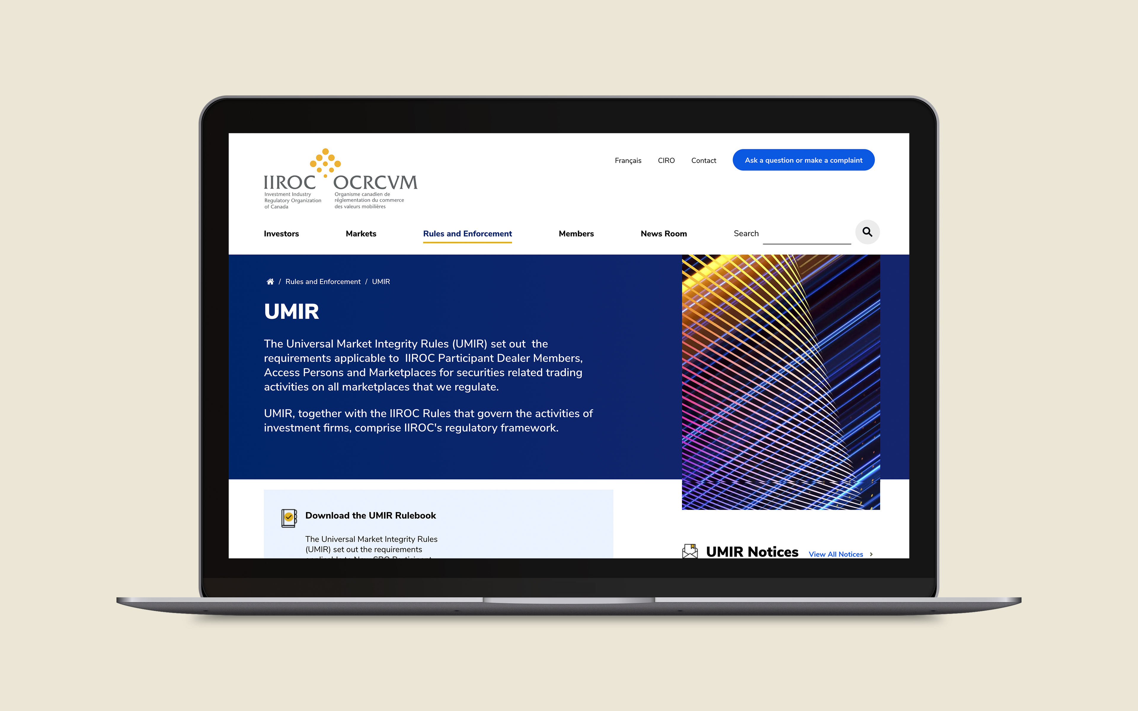 IIROC Website home page