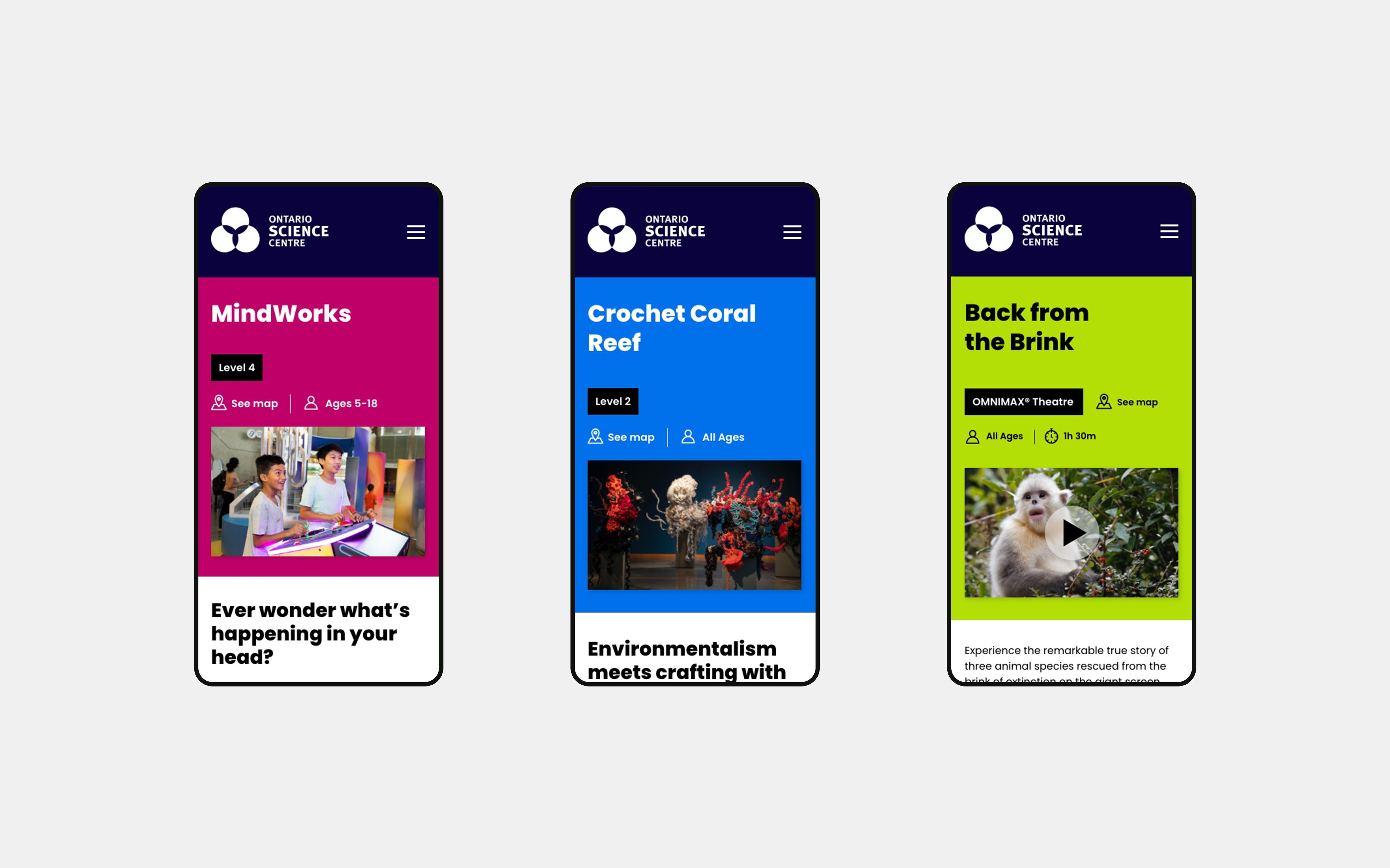 Mobile view of OSC webpages