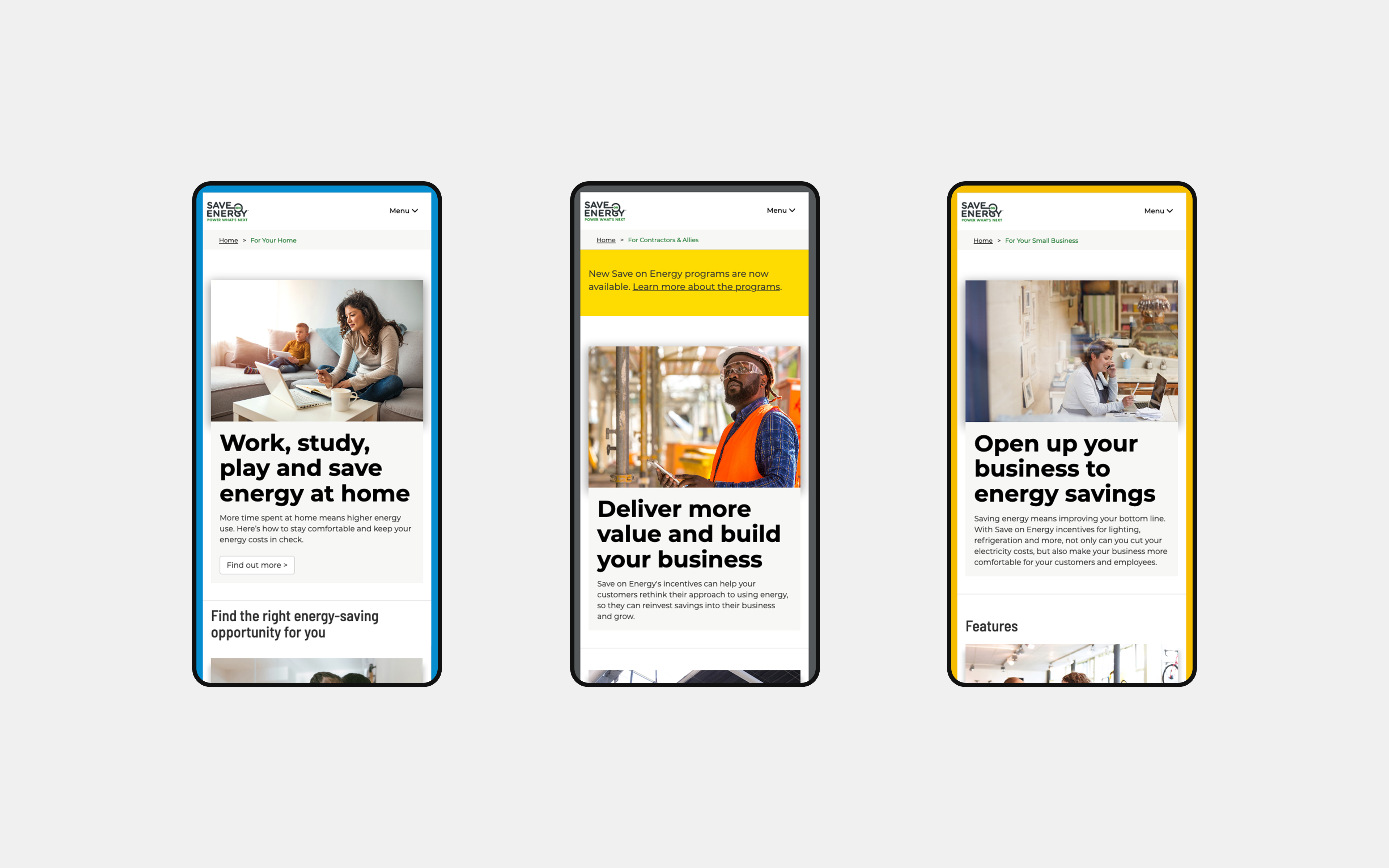 Mobile view of SOE webpages
